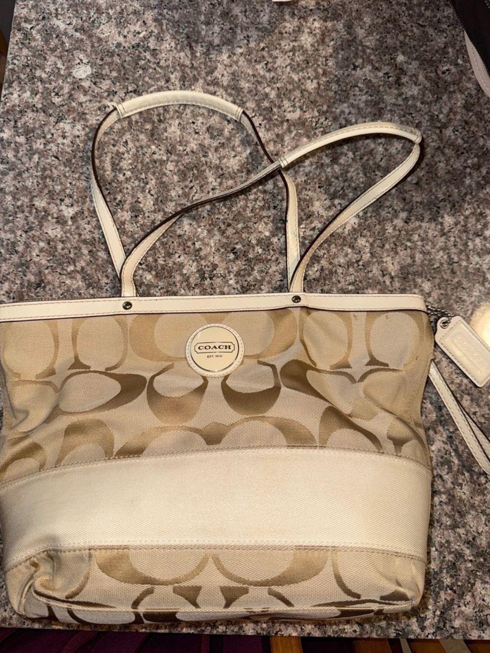 Coach Canvas Signature Tote in Beige and Cream